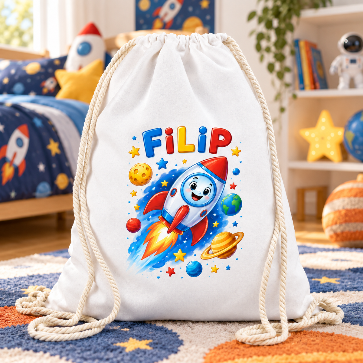 Saculet personalizat racheta filip - imagine ambient