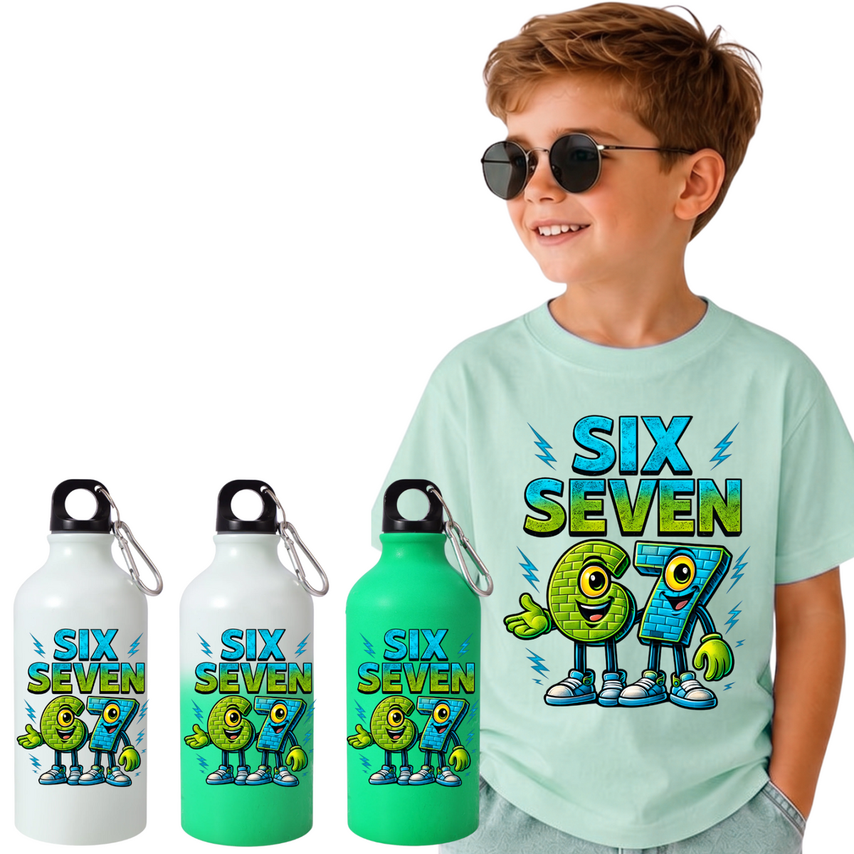 Set Back to School Tricou + Bidon de apa termosensibil la rece pentru copilul tău Six Seven