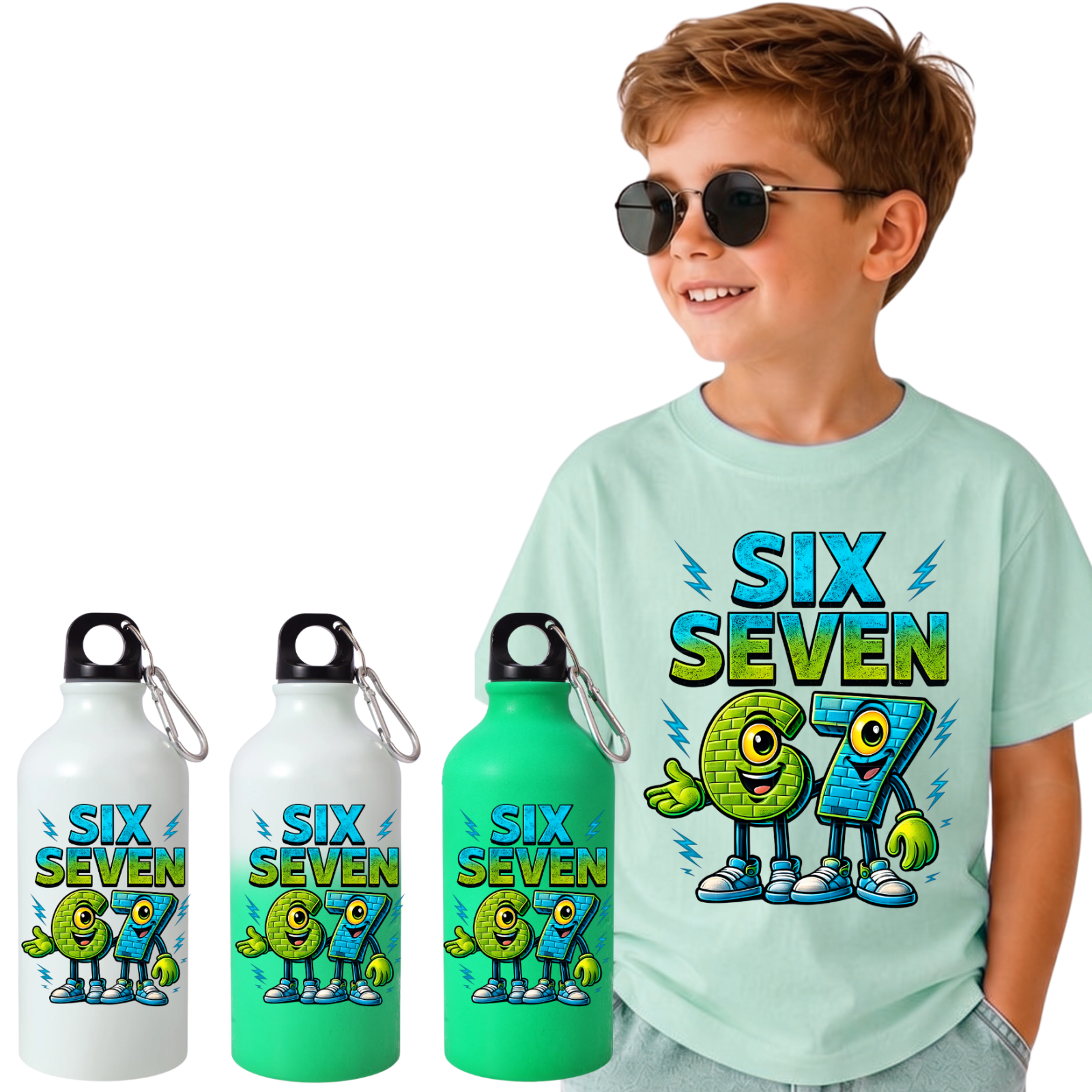 Set Back to School Tricou + Bidon de apa termosensibil la rece pentru copilul tău Six Seven