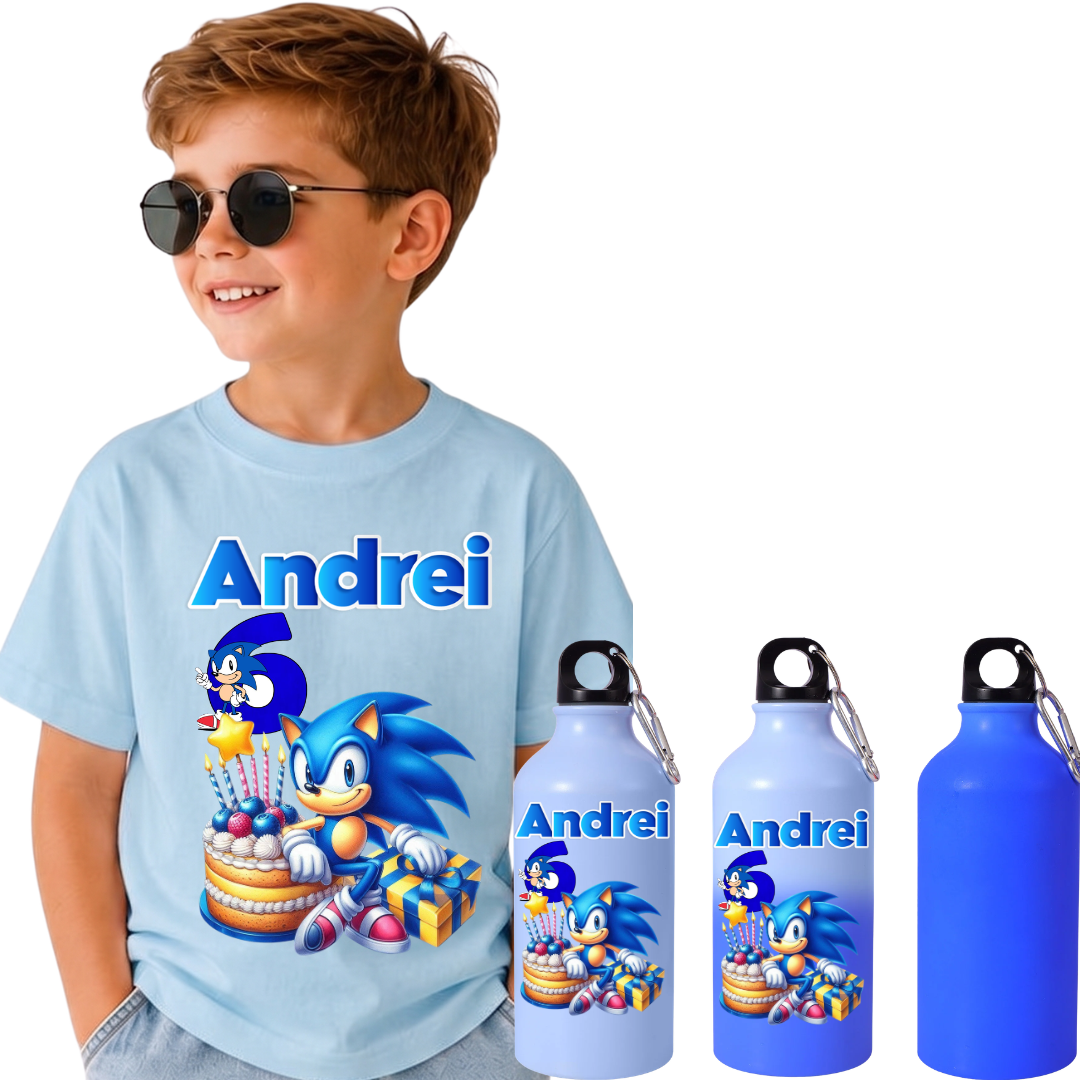 Set Back to School Tricou + Bidon de apa termosensibil la rece pentru copilul tău  Sonic