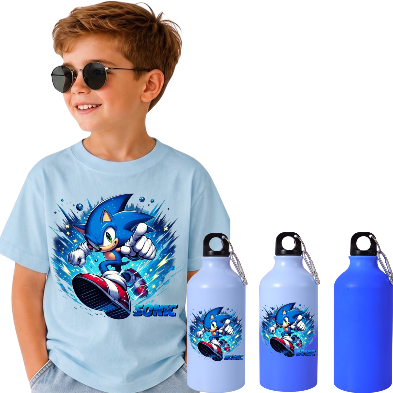 Set Back to School Tricou + Bidon de apa termosensibil la rece pentru copilul tău  Sonic