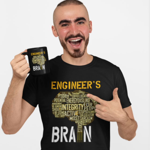 Set cadou personalizat pentru ingineri cu tricou si cana Inginer3007 Brain