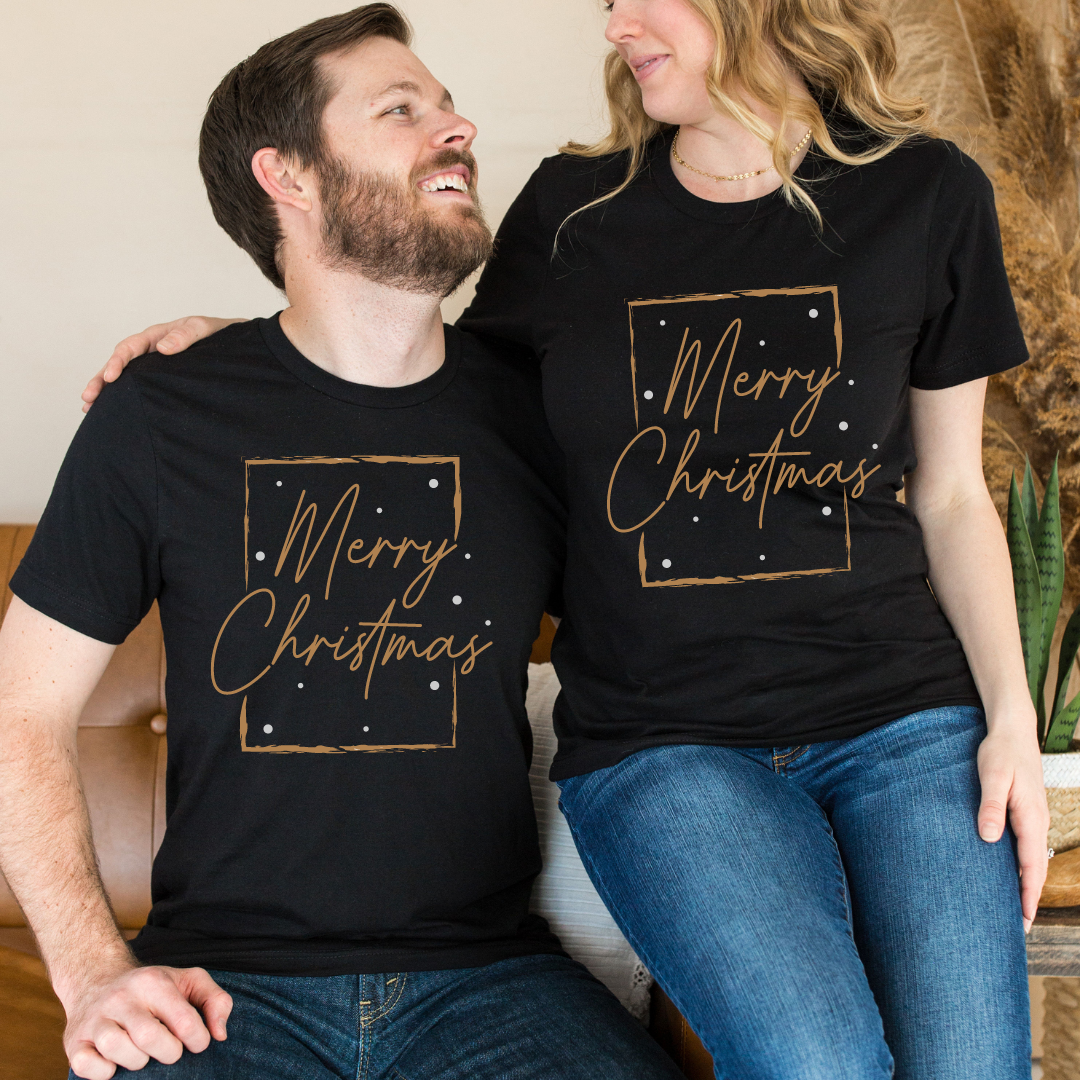 Set de tricouri  personalizate de cuplu cu tematica de Craciun,  Merry Christmas  1348black