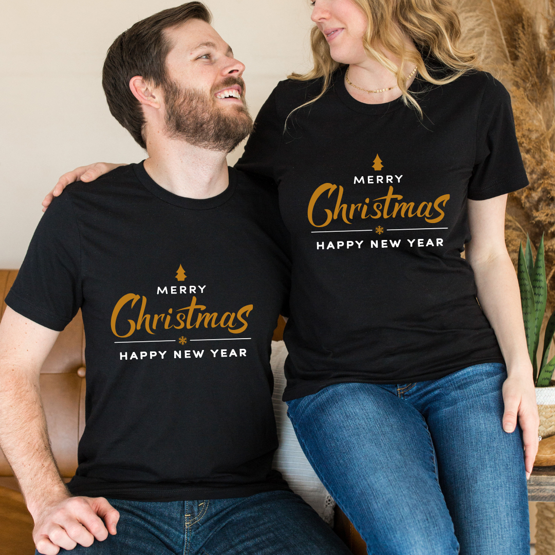 Set de tricouri  personalizate de cuplu cu tematica de Craciun,  Merry Christmas  1347black