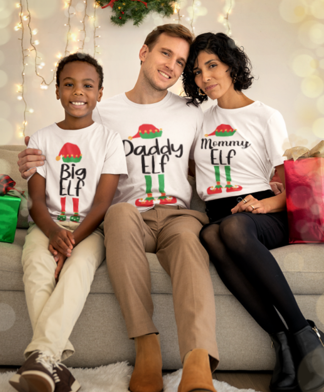 Set de tricouri personalizate Family mama, tata  si copii cu tematica de Craciun, Family Elf