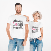 Set de tricouri cuplu Always and Forever personalizate cu tematica Valentines Day