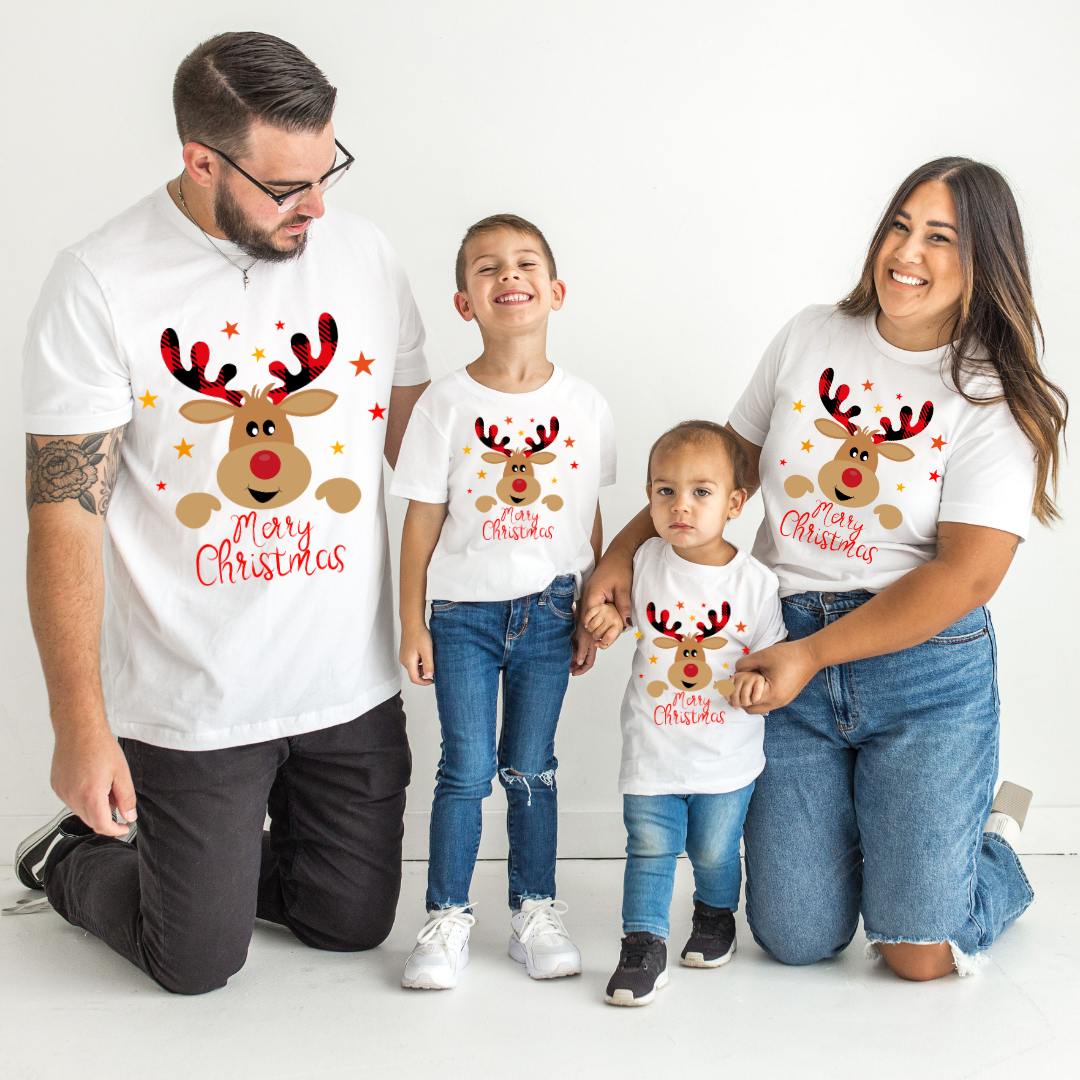 Set de tricouri personalizate Family mama, tata  si copii cu tematica de Craciun,  Renul Rudolf 1643