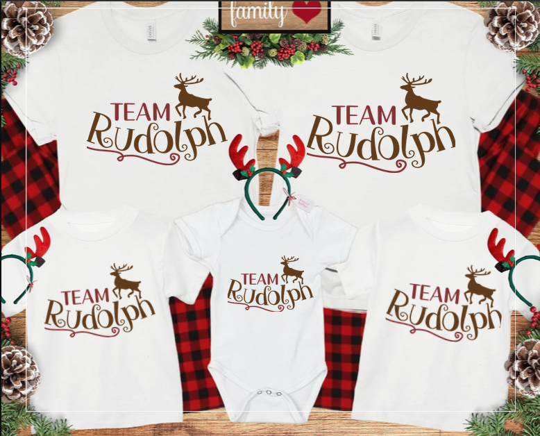 Set de tricouri personalizate Family mama, tata  si copii cu tematica de Craciun, Rudolf Team