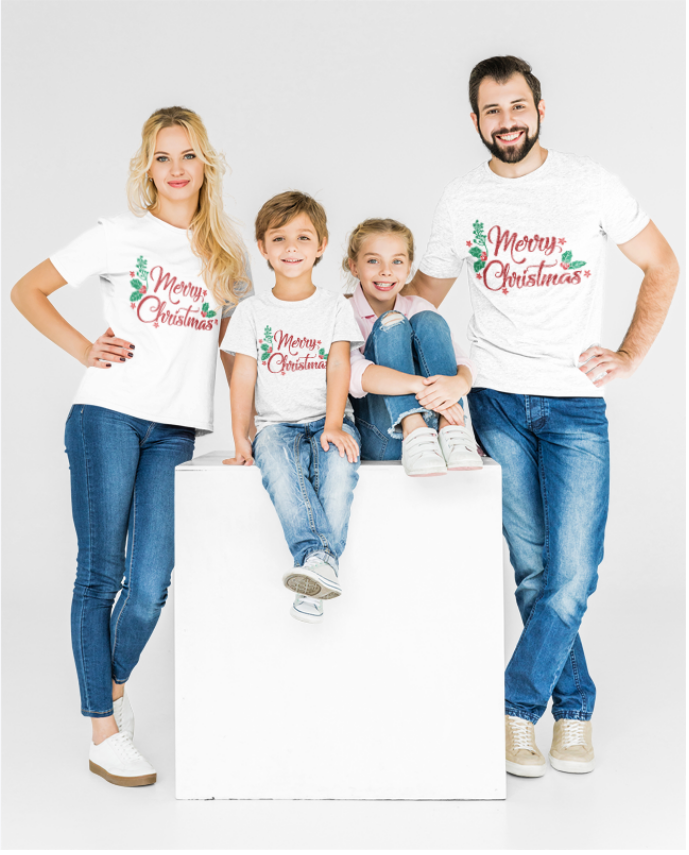 Set tricouri Family mama tata  si copil cu tematica de Craciun Merry Christmas, pentru un Craciun de poveste
