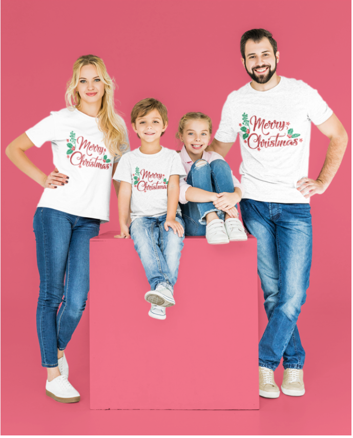 Set tricouri Family mama tata  si copil cu tematica de Craciun Merry Christmas, pentru un Craciun de poveste