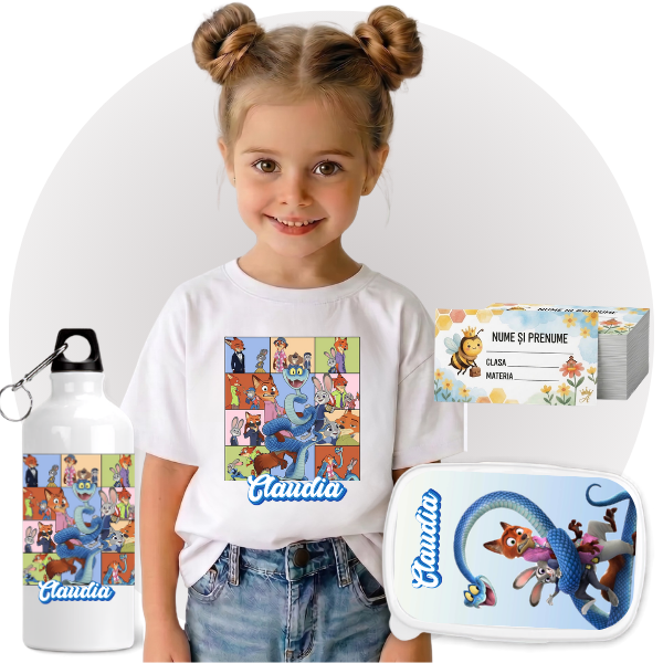 Set Promo Back to School  Zootropolis Tricou + Cutie + Bidon Personalizat pentru copilul tău