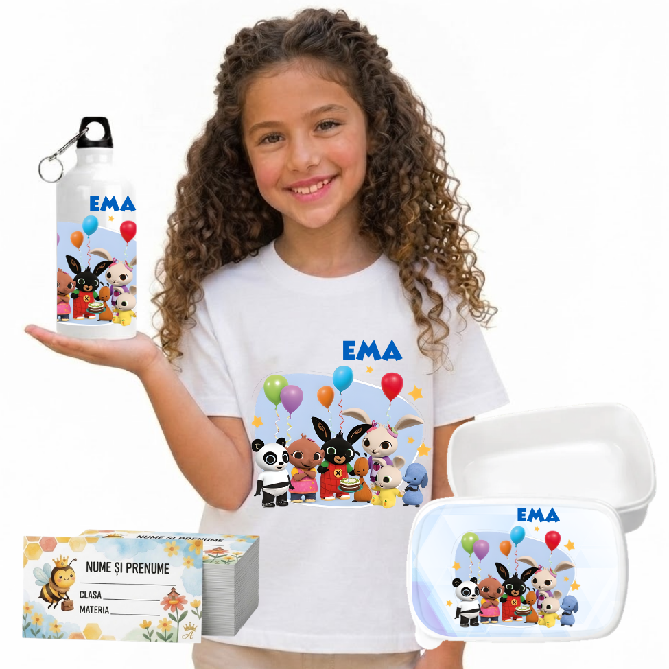 Set Promo Back to School Bing Tricou + Cutie + Bidon Personalizat pentru copilul tău