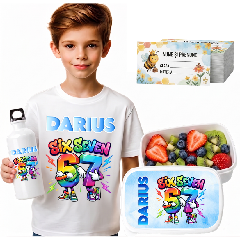 Set Promo Back to School Six Seven 67 – Tricou + Cutie + Bidon Personalizat pentru copilul tău