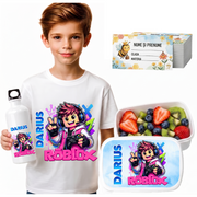 Set Promo Back to School Roblox – Tricou + Cutie + Bidon Personalizat pentru copilul tău