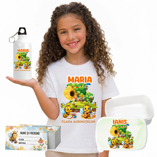 Set Promo Back to School – Tricou + Cutie + Bidon Personalizat pentru copilul tău