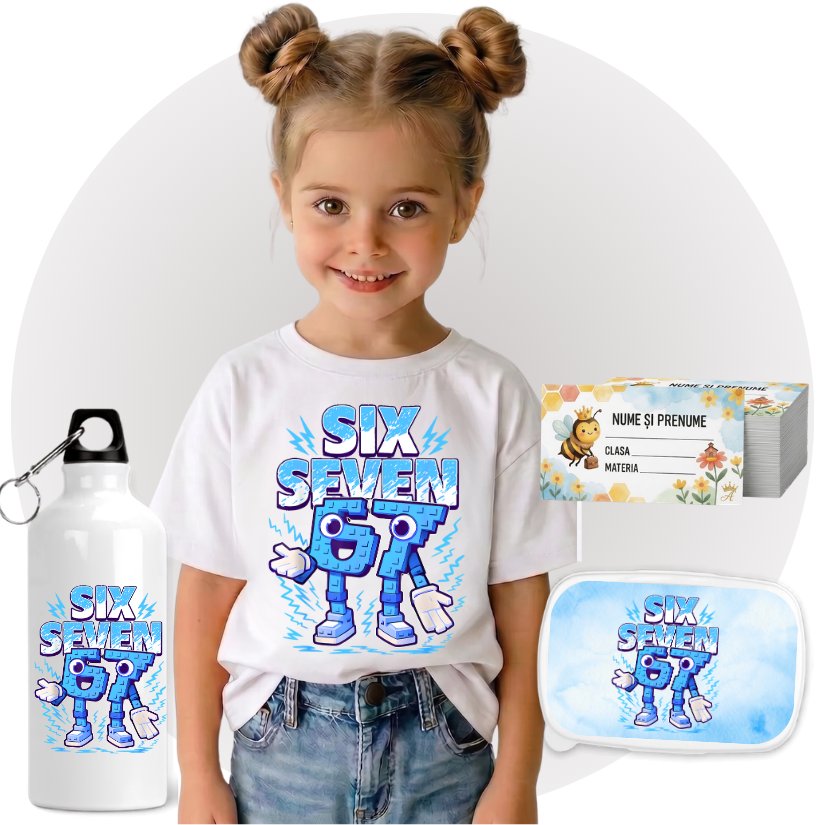 Set Promo Back to School Six Seven 67 – Tricou + Cutie + Bidon Personalizat pentru copilul tău