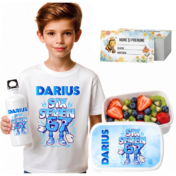 Set Promo Back to School Six Seven 67 – Tricou + Cutie + Bidon Personalizat pentru copilul tău
