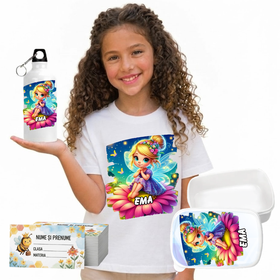 Set Promo Back to School  Degetica Tricou + Cutie + Bidon Personalizat pentru copilul tău