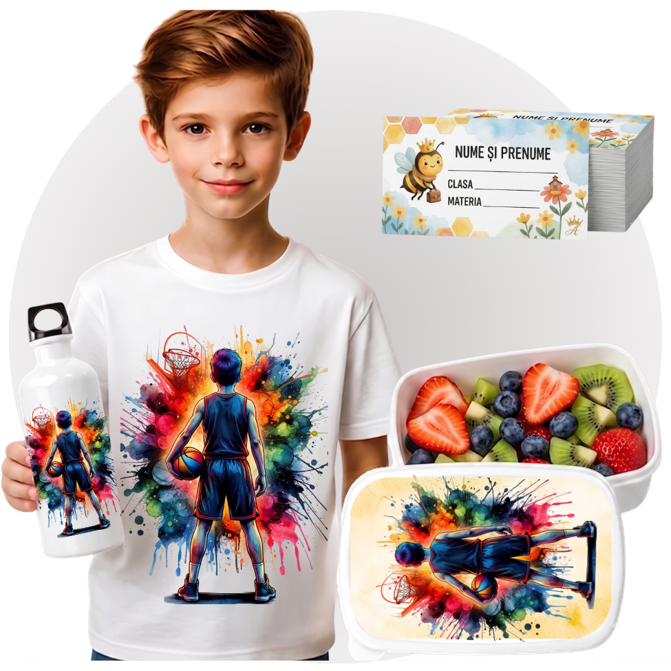 Set Promo Back to School Fotbal – Tricou + Cutie + Bidon Personalizat pentru copilul tău