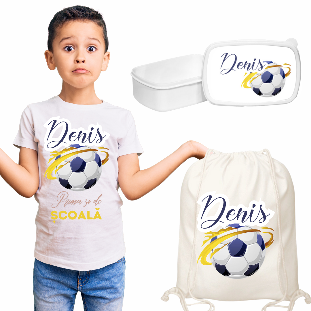 Set promotional Back to school prima zi de gradinita scoala din bumbac  fotbal ABS341