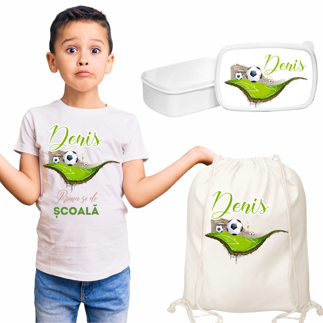 Set promotional Back to school prima zi de gradinita scoala din bumbac  fotbal ABS342