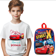 Set promotional Back to school prima zi de gradinita scoala din bumbac  Masini  Cars Nitroade ABF347