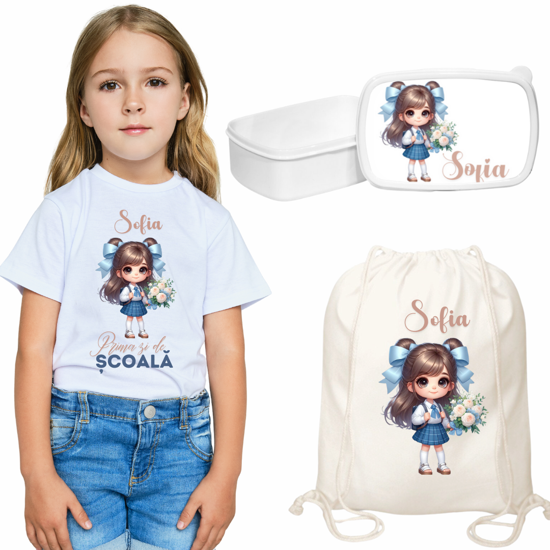 Set promotional Back to school prima zi de gradinita scoala din bumbac ABS336