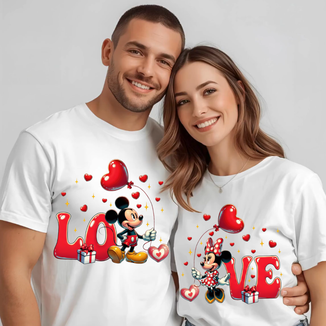 Set tricouri pentru cuplu personalizate cu imprimeu – Minnie & Mickey | Valentine’s Day ❤️