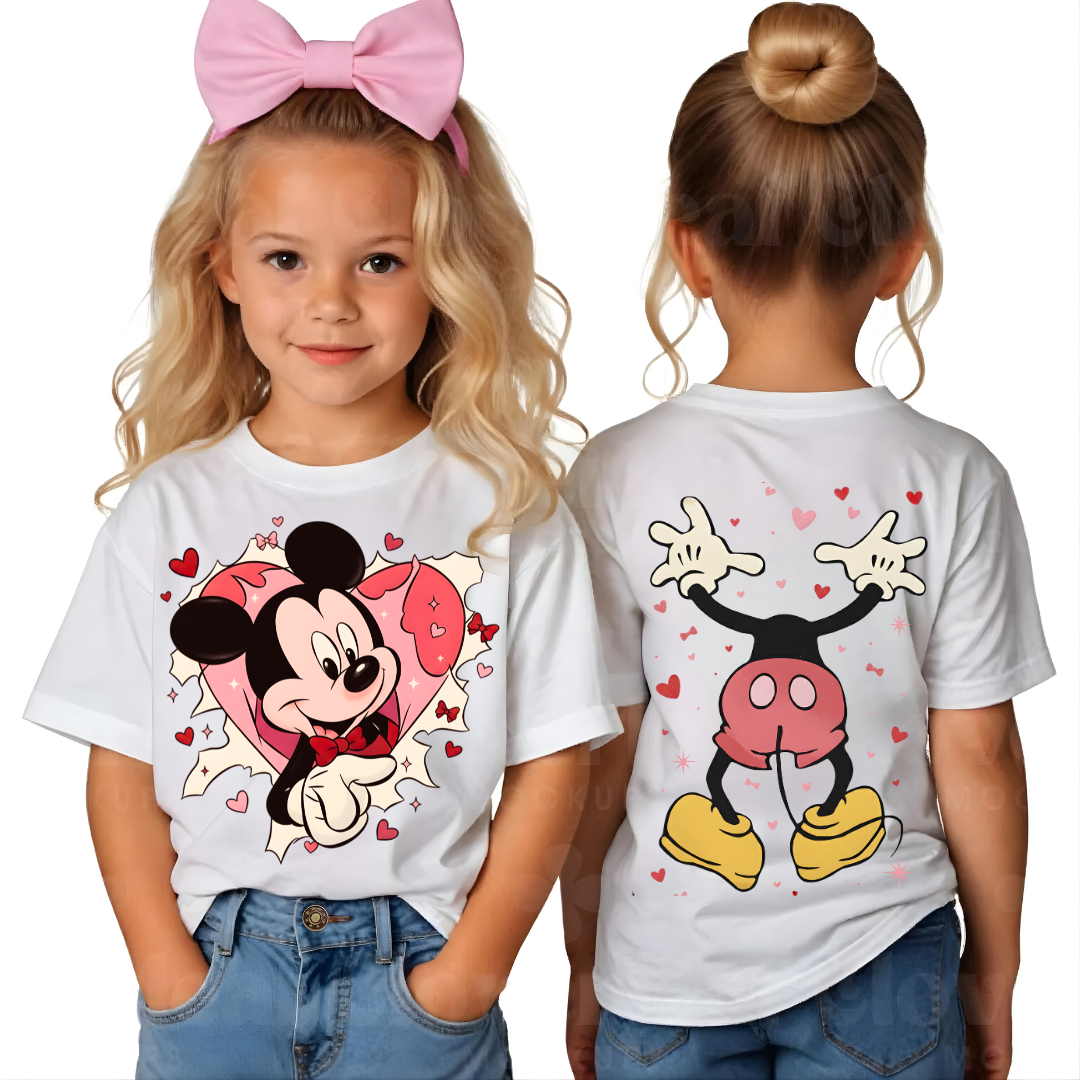Tricou personalizat pe ambele fete cu imprimeu MInnie si Mickey Valentine’s Day ❤️