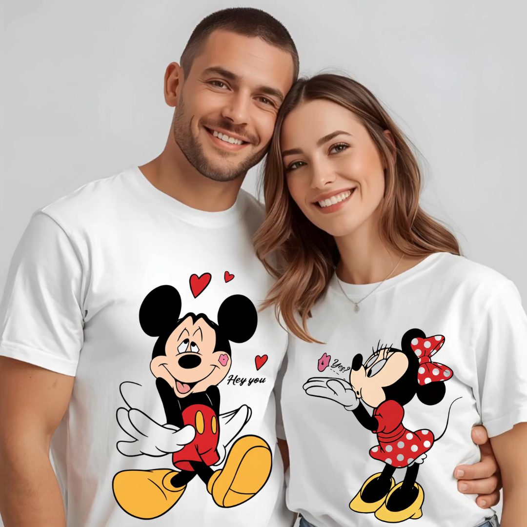 Set tricouri pentru cuplu personalizate cu imprimeu – Minnie & Mickey | Valentine’s Day ❤️