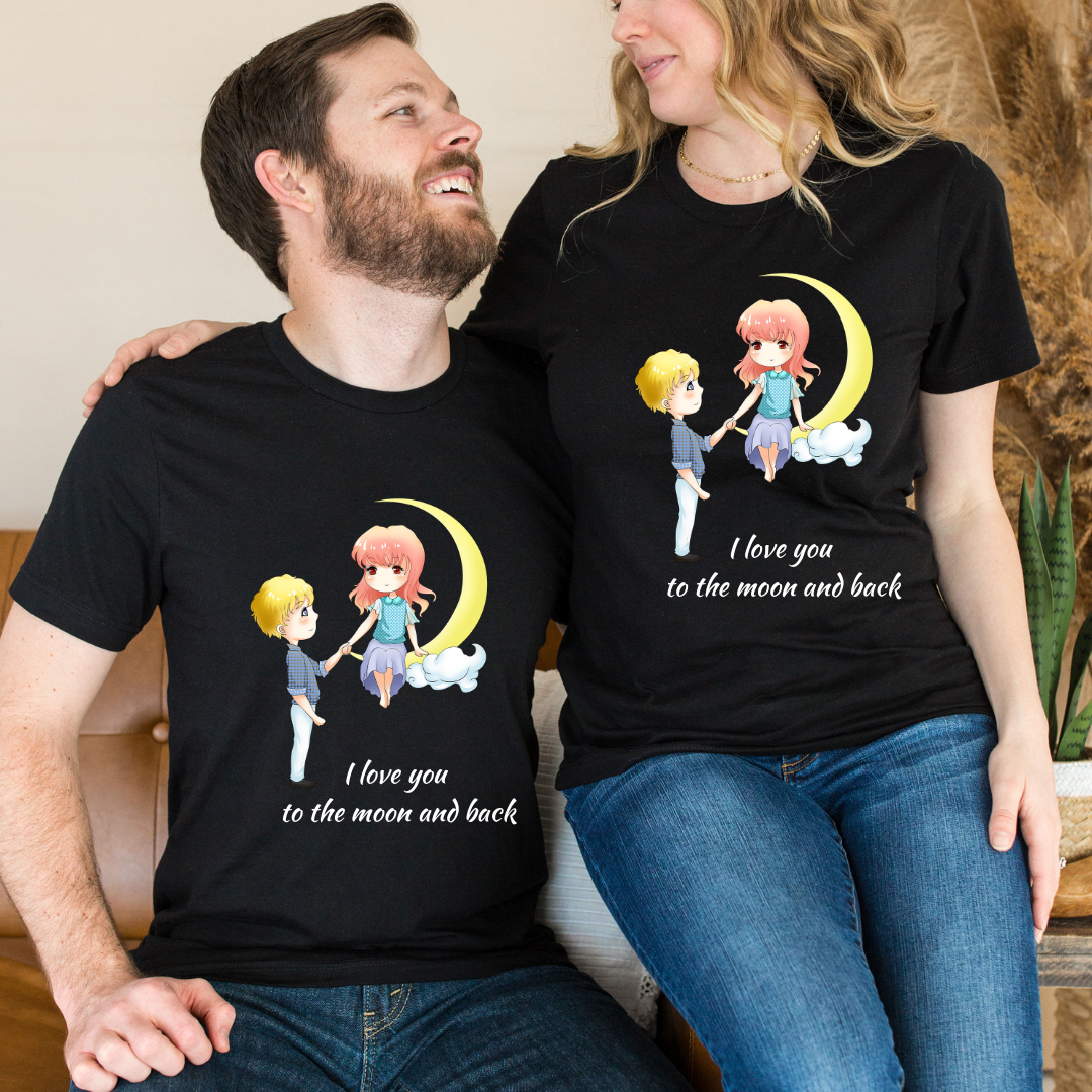 Set tricouri pentru cuplu personalizate Valentines Day VD2445 I love you  to the moon and back
