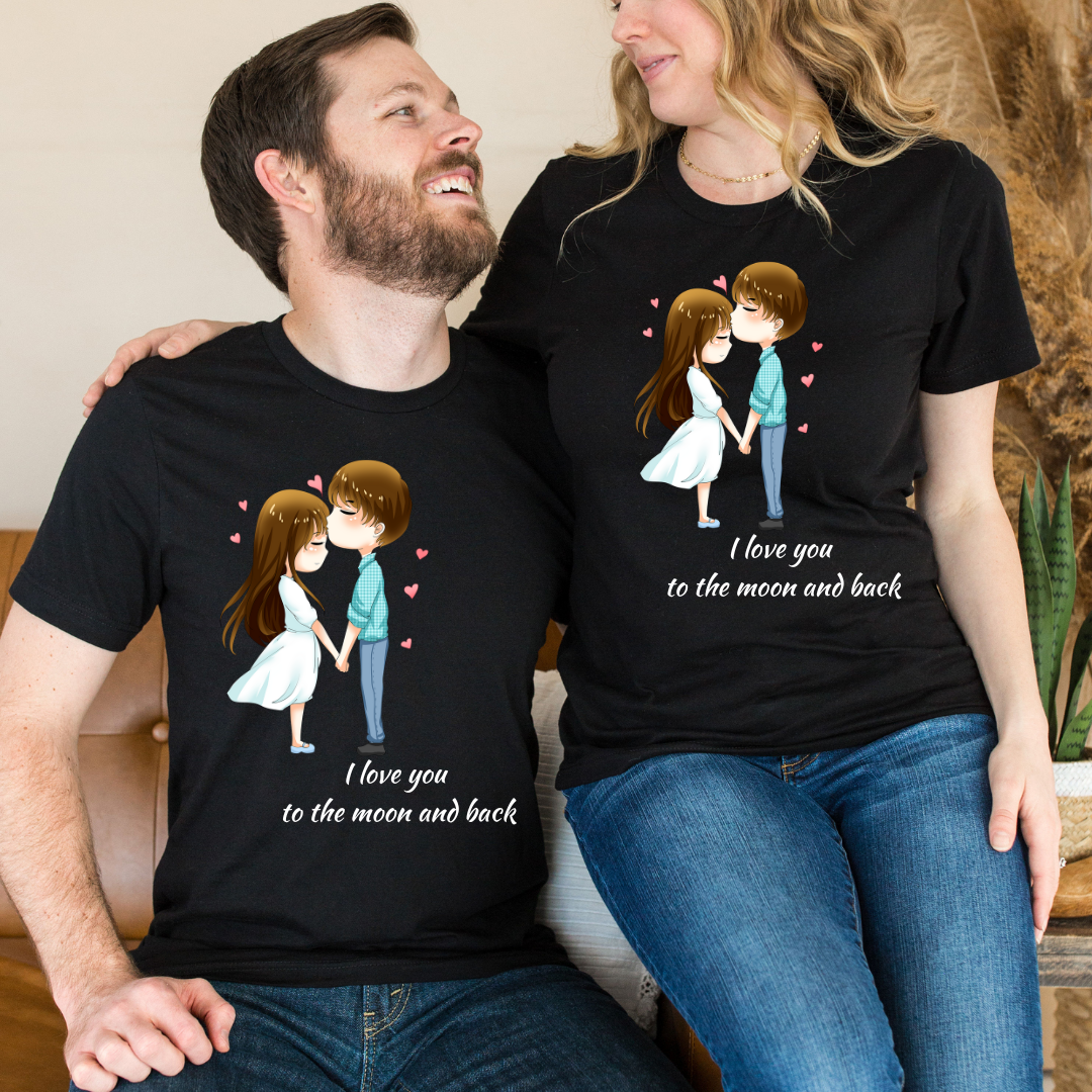 Set tricouri pentru cuplu personalizate Valentines Day VD2446 I love you  to the moon and back