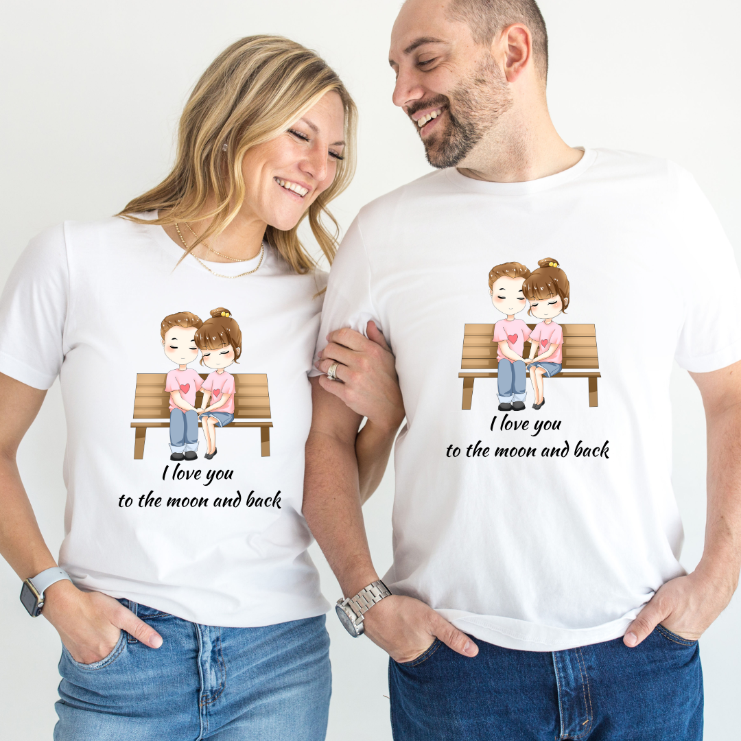 Set tricouri pentru cuplu personalizate Valentines Day VD2447 I love you  to the moon and back