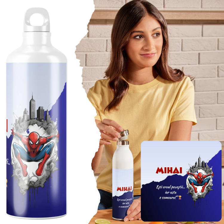 Sticla personalizata de apa  cu personaj și nume