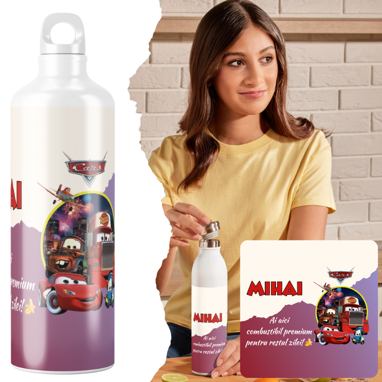 Sticla personalizata de apa  cu personaj și nume