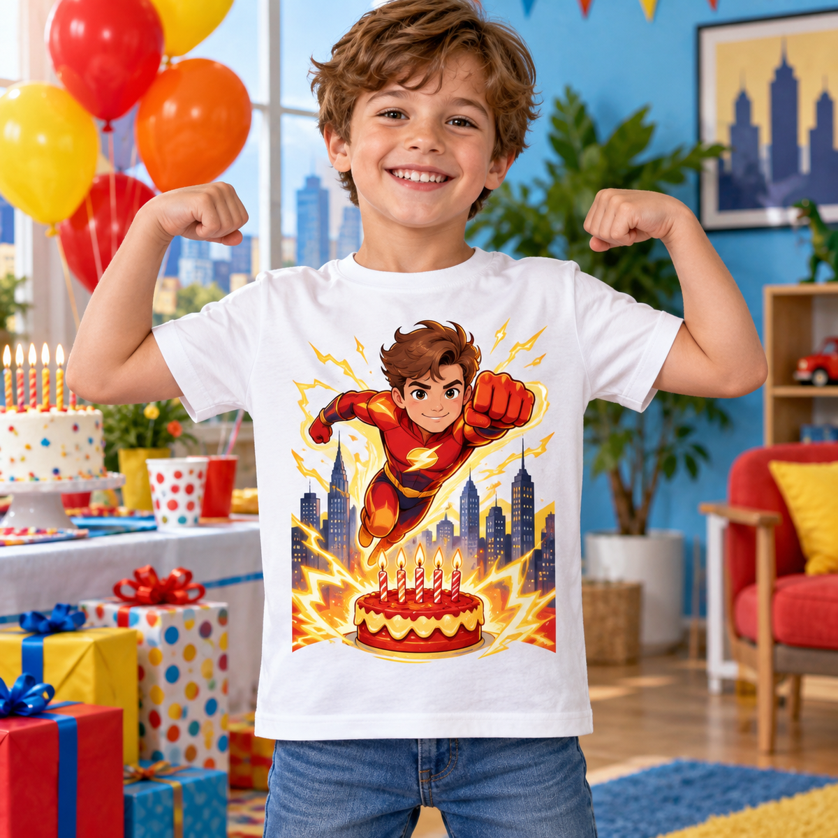 Tricou aniversar personalizat – Micul Supererou Fulger – imagine 2
