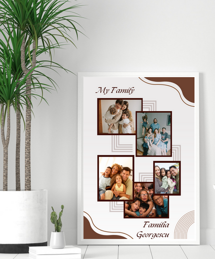 Tablou personalizat cu 5 poze de familie - Cadoul ideal pentru familie