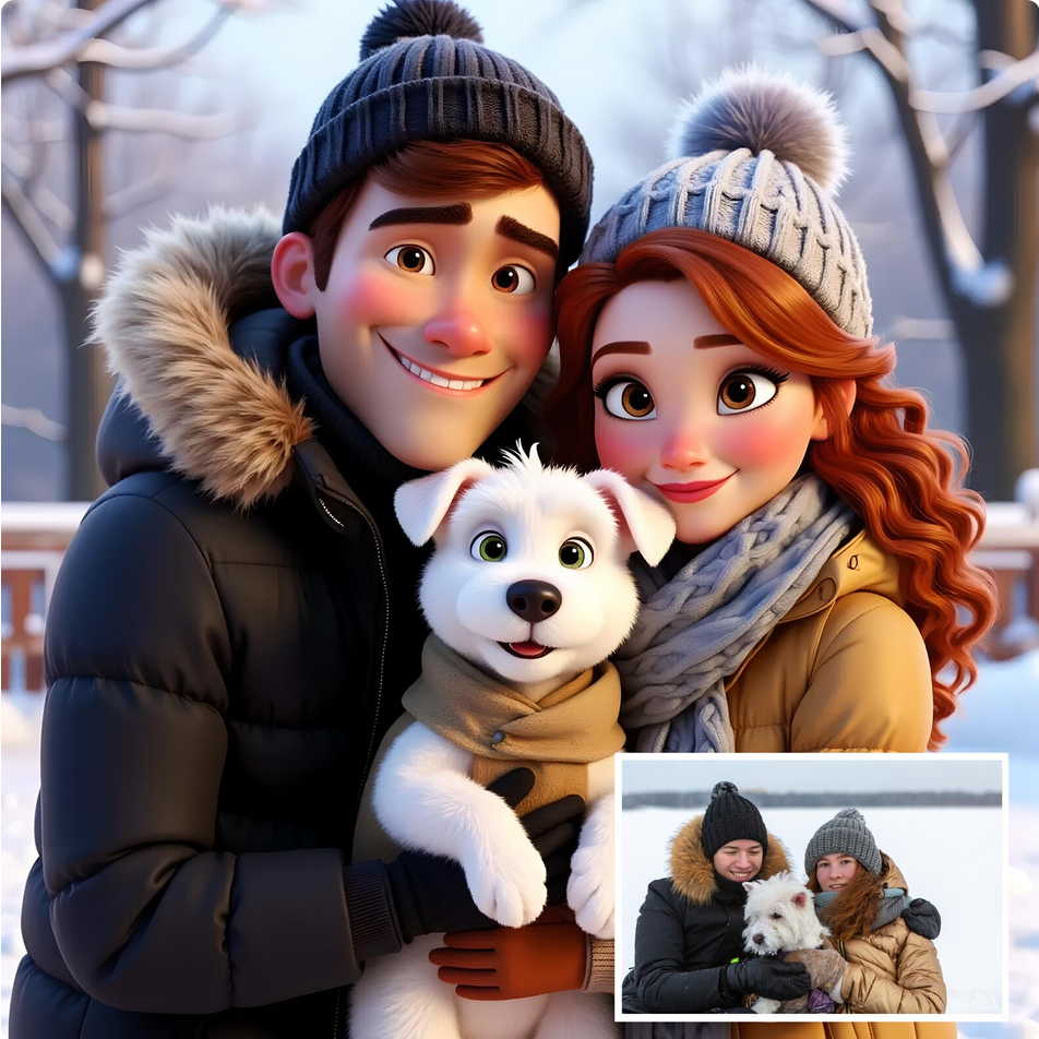 Povestea noastră în stil cartoon 3D Portret cartoon de cuplu, personalizat din fotografie - Cadoul ideal pentru familie
