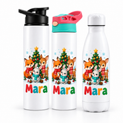 Termos personalizat de Craciun pentru copii Animalute de Padure cu numele Mara - imagine principala cu trei modele pe fundal alb