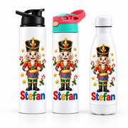 Termos personalizat de Craciun pentru copii Spargatorul de Nuci cu numele Stefan - imagine principala cu trei modele pe fundal alb