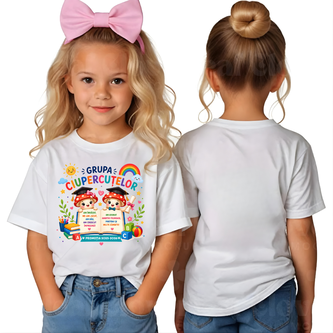 Tricou  Absolventi Grupa Ciupercutelor – Bumbac 100% pentru Copii și Profesori