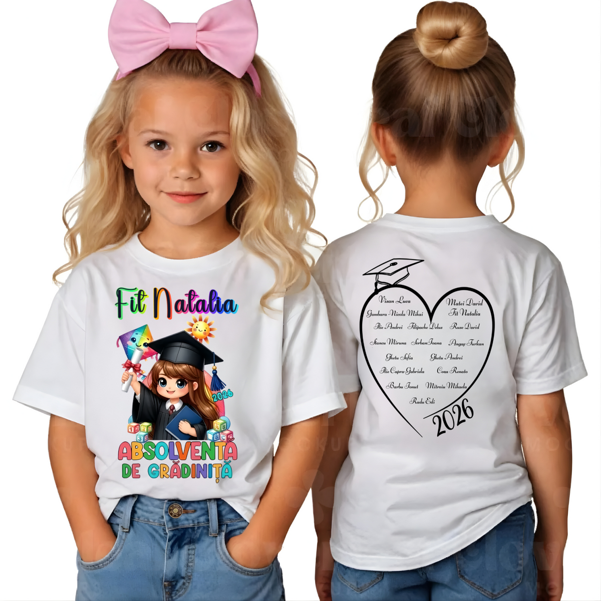 Tricou Absolvire An Școlar cu Tocă – Bumbac 100% Personalizat pentru Copii și Profesori