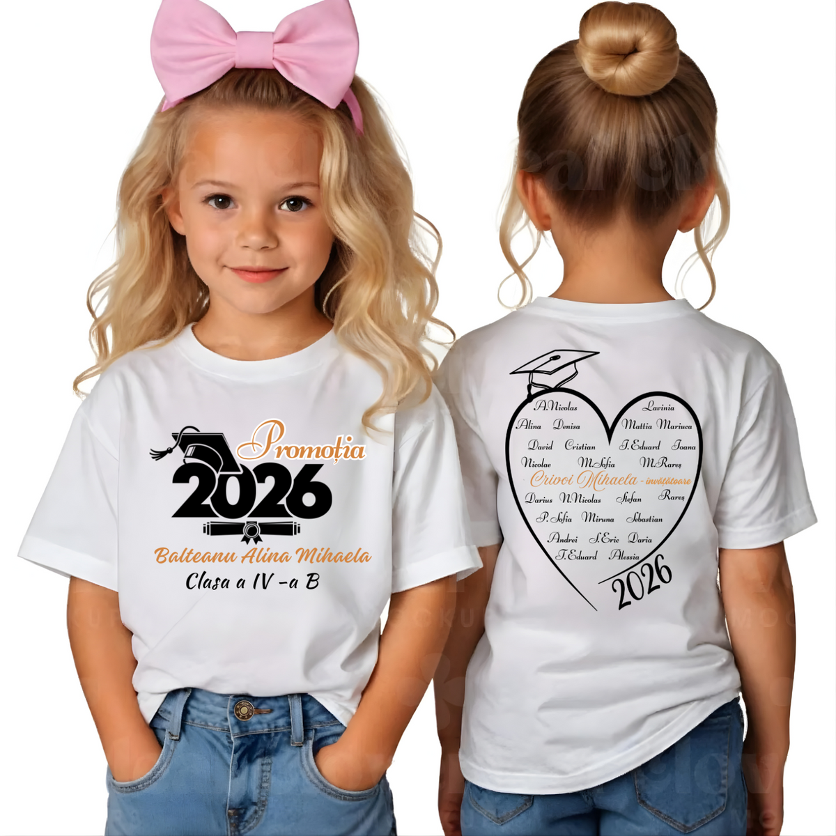 Tricou Absolvire An Școlar cu Tocă – Bumbac 100% Personalizat pentru Copii și Profesori