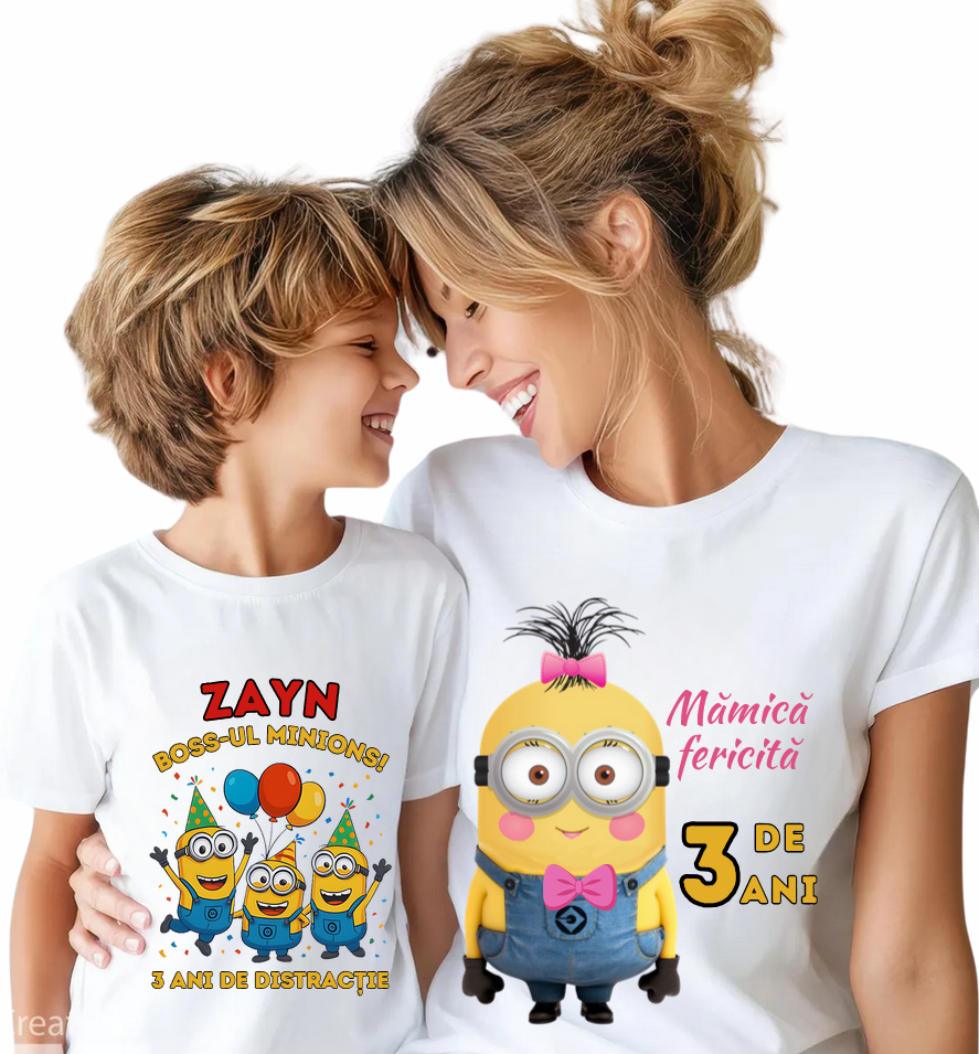 Tricou Aniversare Personalizat cu Minion – Cadou Haios pentru Copii și Părinți | Model Tematic cu Vârsta și Nume