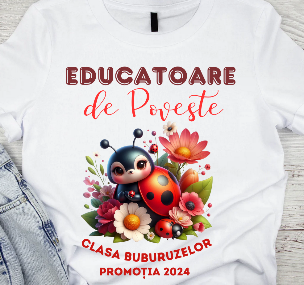 Tricou absolvire elevi clasa 4 sau gradinita Clasa buburuzelor cu text sau poze ABS1068