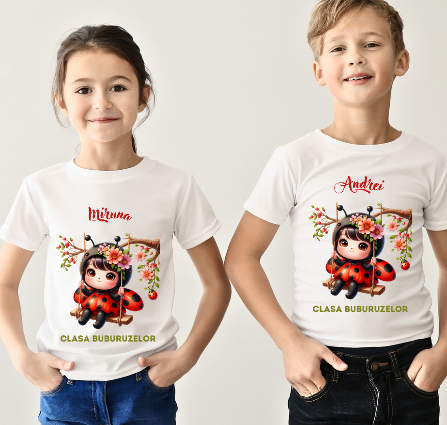 Tricou absolvire elevi clasa 4 sau gradinita Clasa buburuzelor cu text sau poze ABS1071