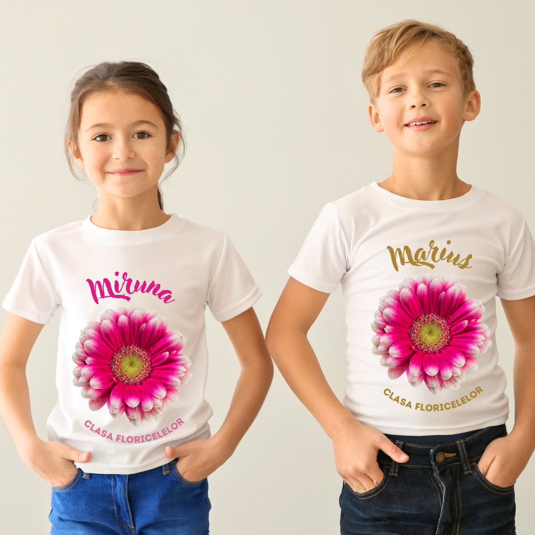Tricou absolvire elevi clasa 4 sau gradinita Clasa Floricelelor cu text sau poze ABS1050