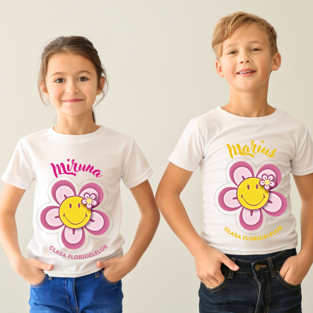 Tricou absolvire elevi clasa 4 sau gradinita Clasa Floricelelor cu text sau poze ABS1052