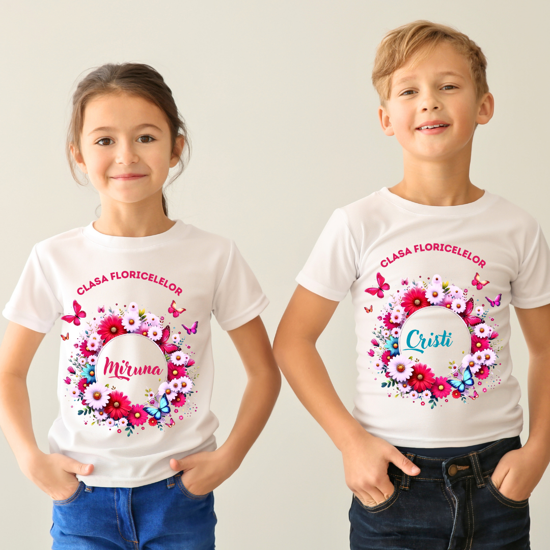 Tricou absolvire elevi clasa 4 sau gradinita Clasa Floricelelor cu text sau poze ABS1053