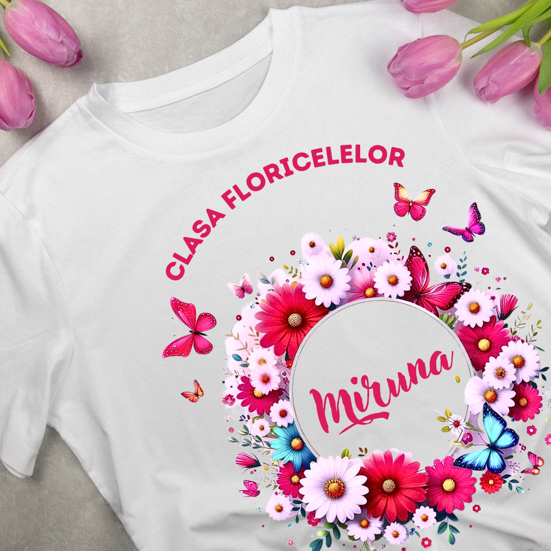 Tricou absolvire elevi clasa 4 sau gradinita Clasa Floricelelor cu text sau poze ABS1053